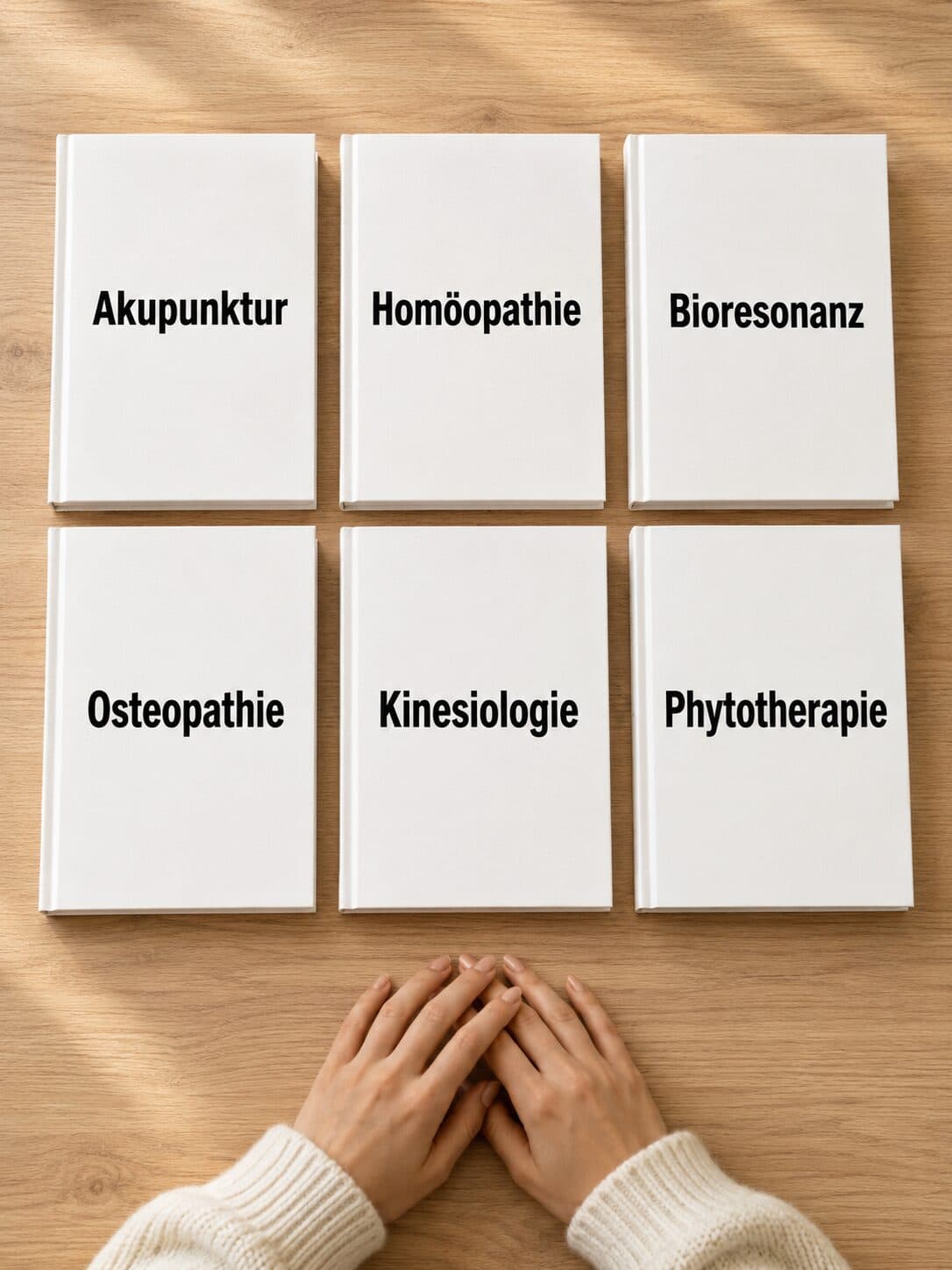 Heilpraktikerin mit Büchern zu Akupunktur, Homöopathie, Bioresonanz, Osteopathie, Kinesiologie, Phytotherapie